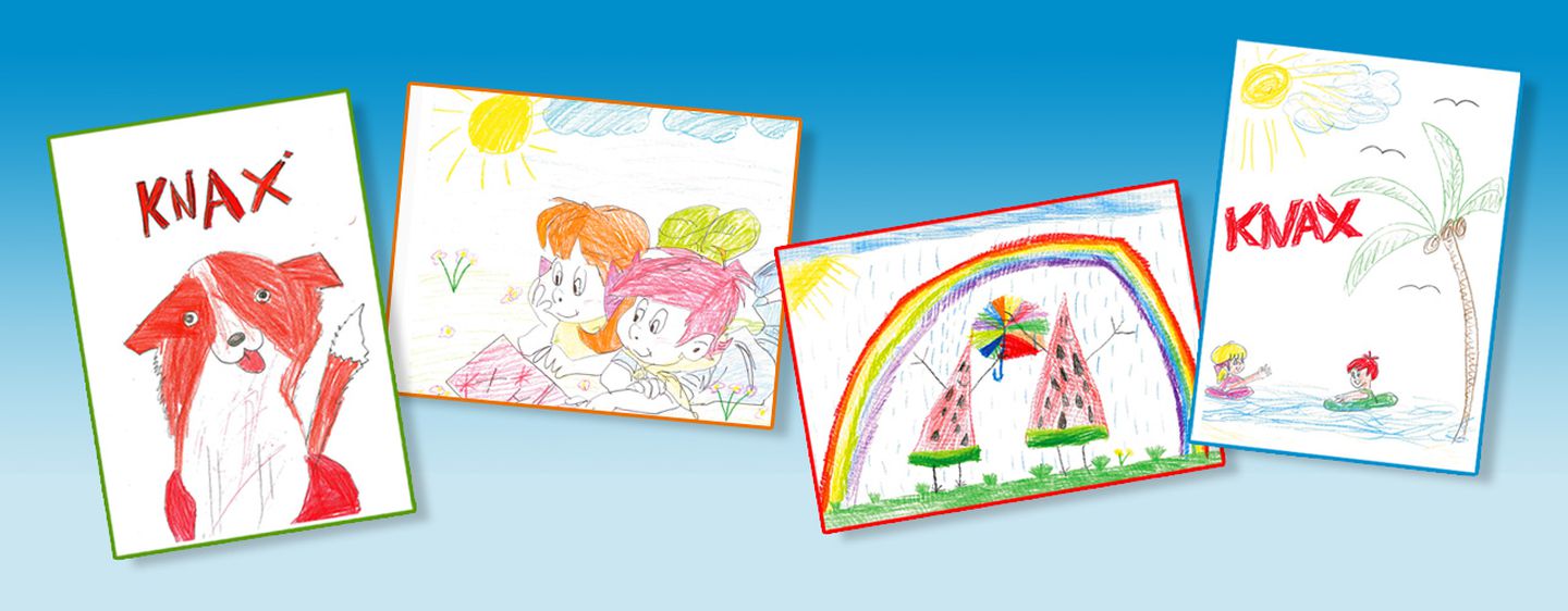 Vier Bilder für KNAX gemalt von Kindern