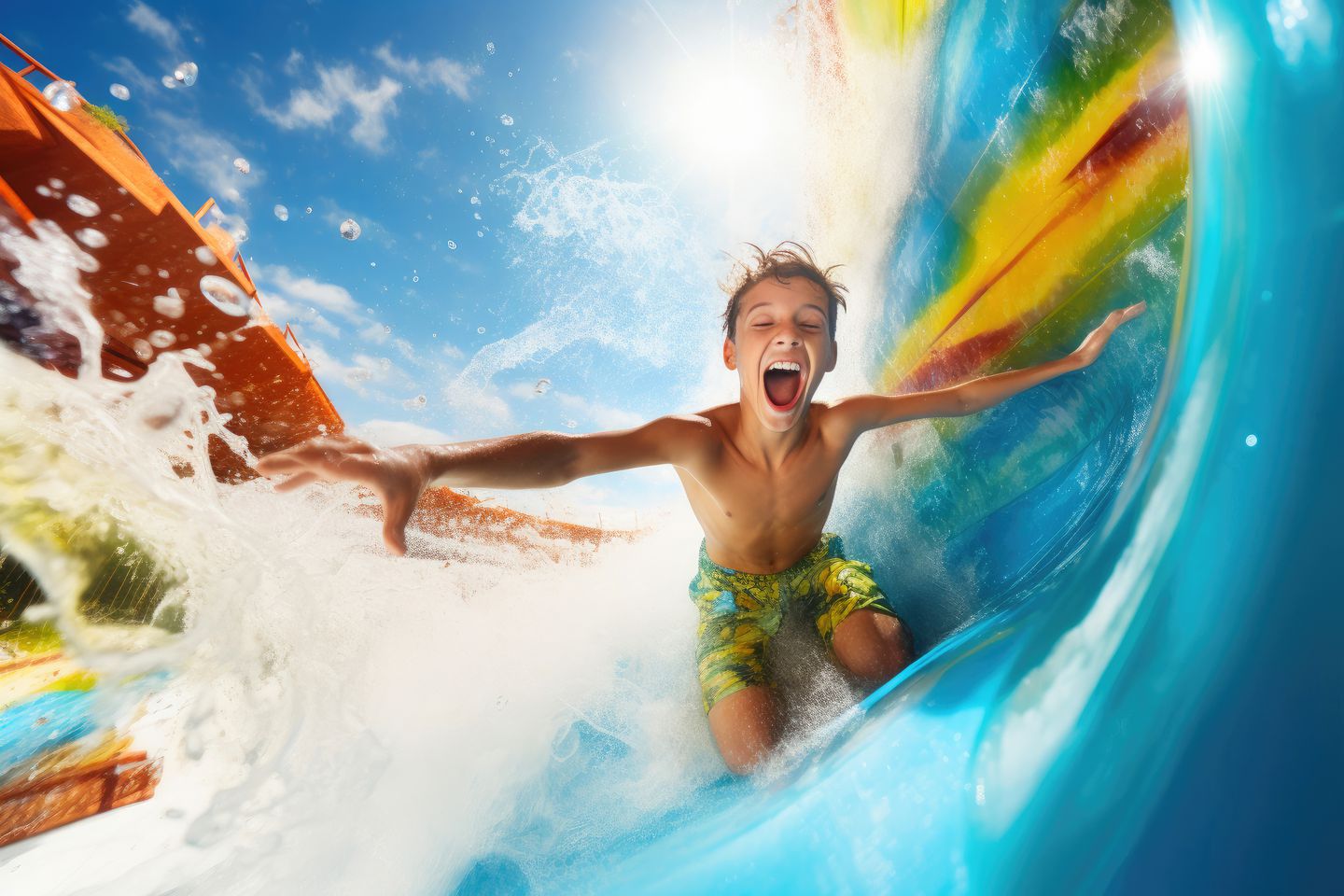 Kind auf Wasserrrutsche