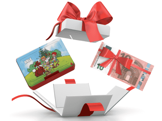 Geschenkbox mit Brotzeitbox und 10 Euro Schein Geschenkbox mit Brotzeitbox und 10 Euro Schein